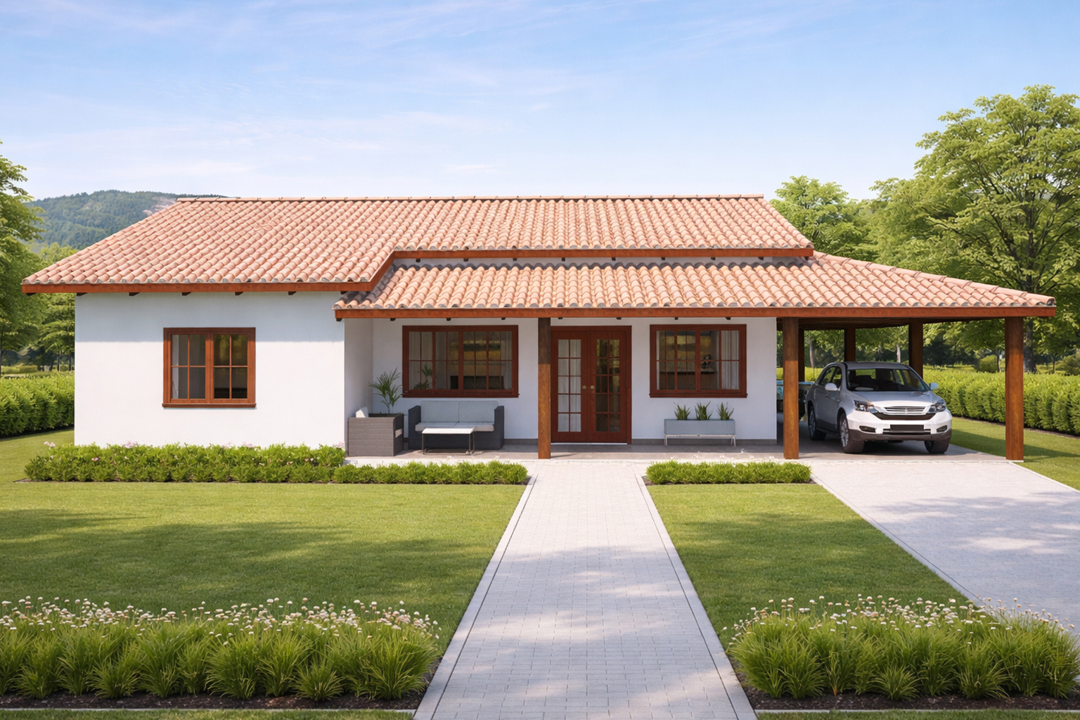 P13i – Plano de Casa de Campo con 3 Dormitorios (Invertido)