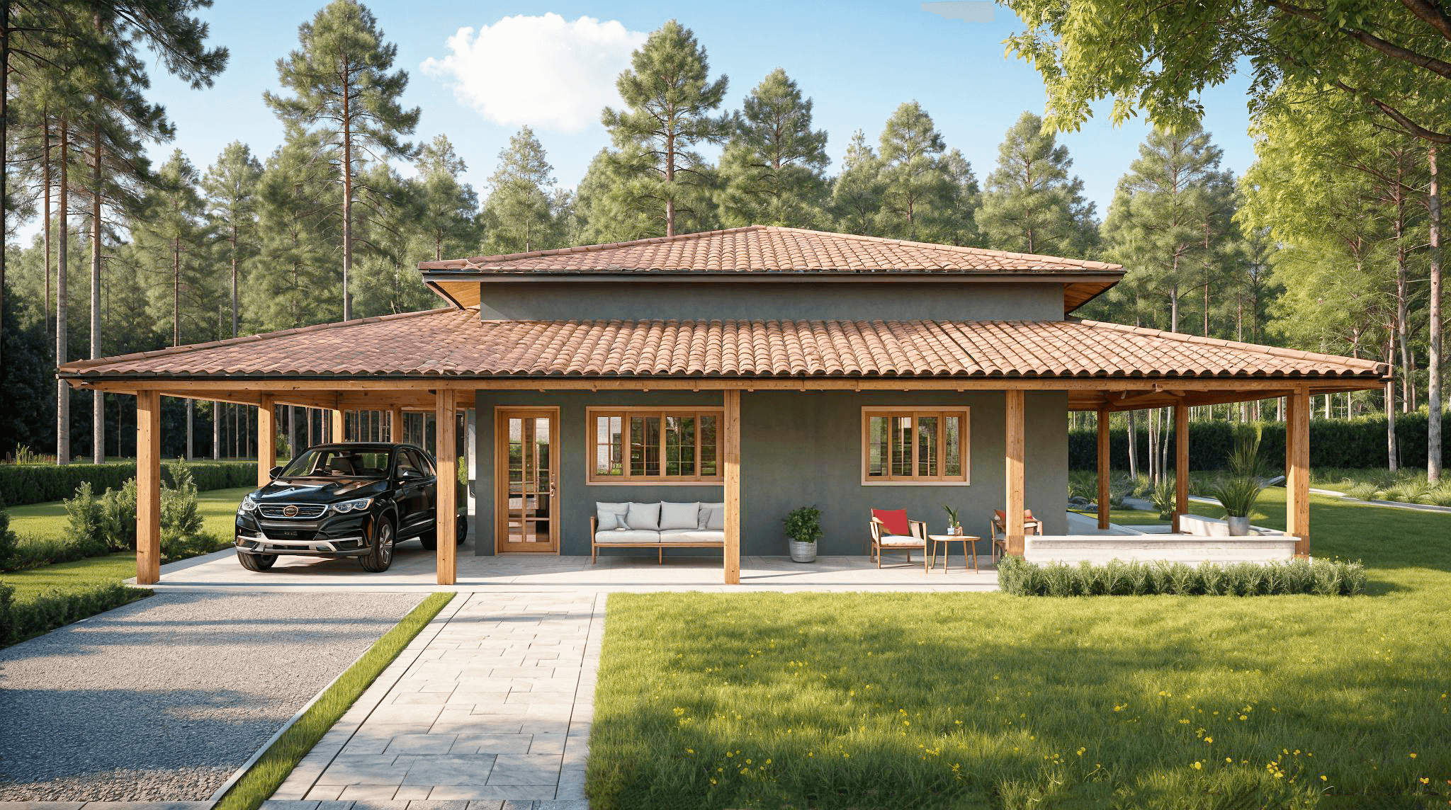 modelo de casa rustica con porche