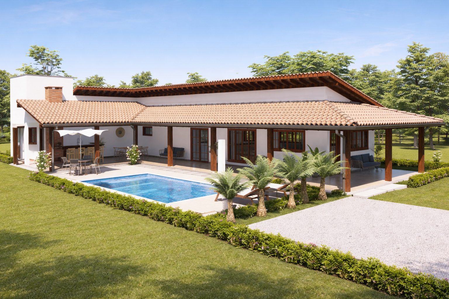 P17i – Plano de Casa de Campo con Piscina (Invertido)
