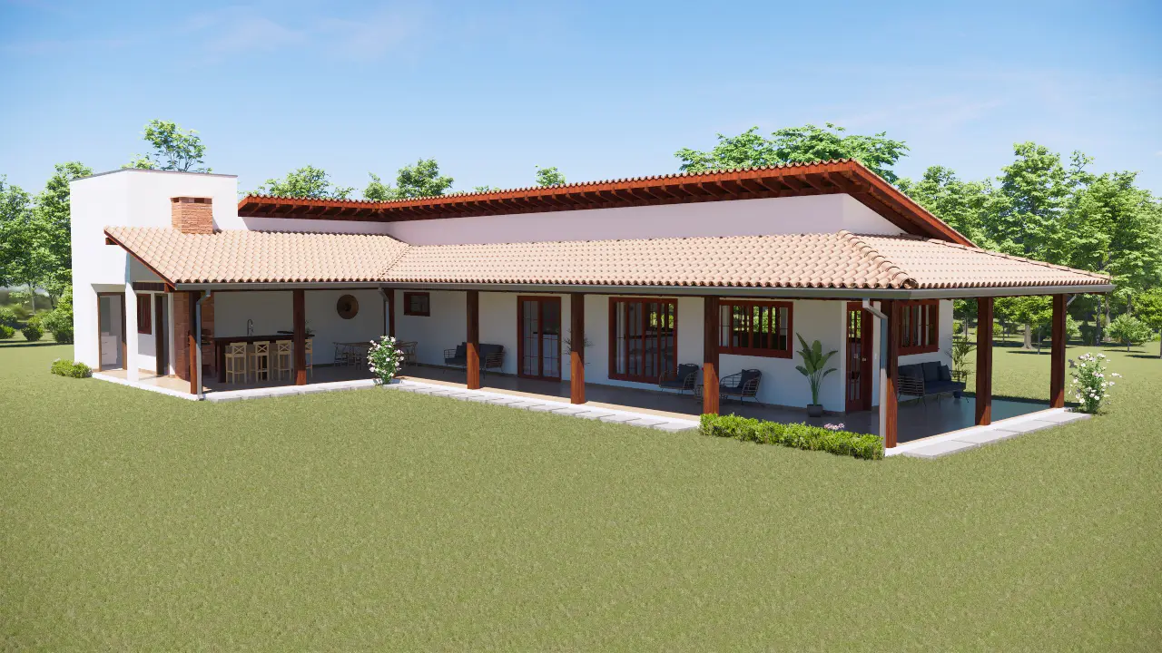 projeto casa de campo em L