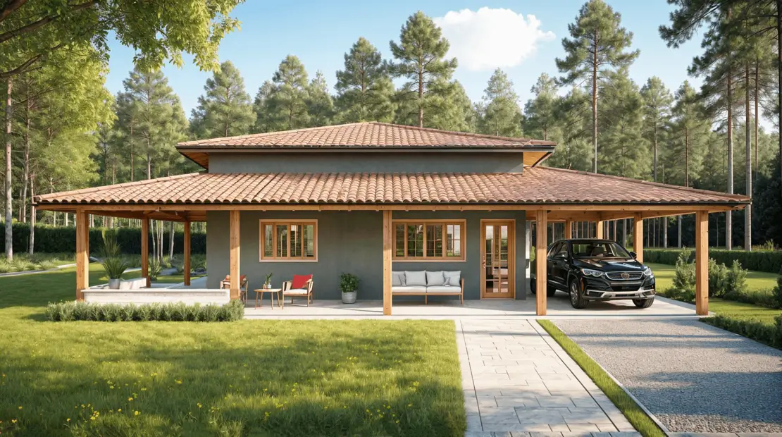 diseño de casa de campo com porche
