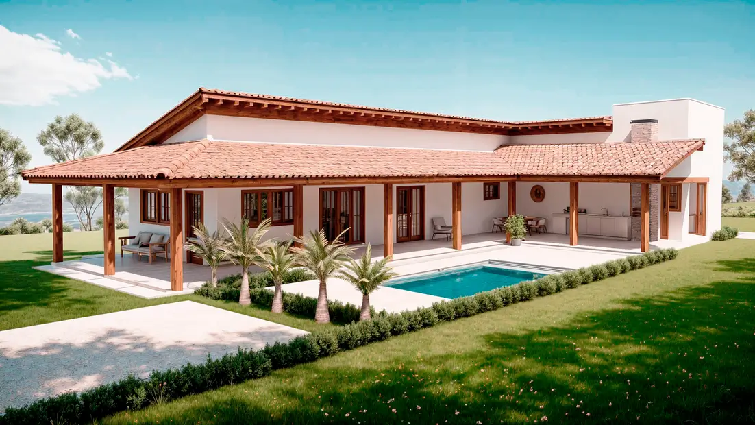 casa de campo con piscina