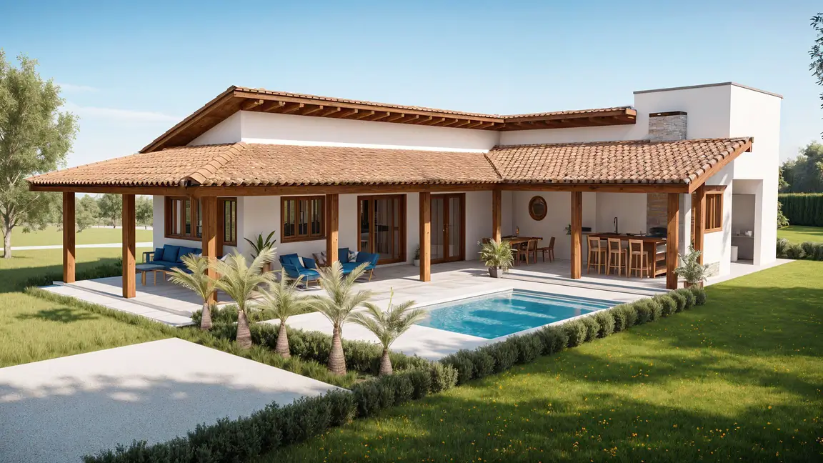 casa de campo con piscina