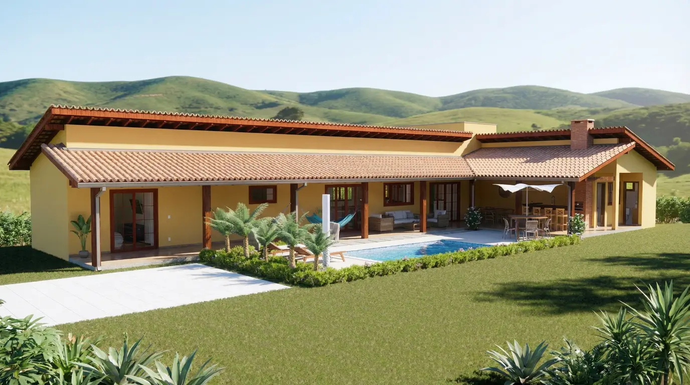 casa de campo moderna con piscina