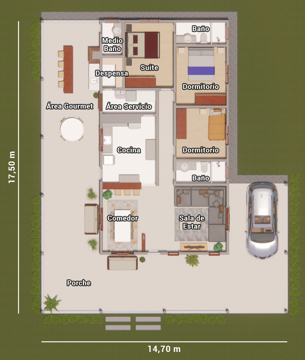 planta de casa de campo con porche