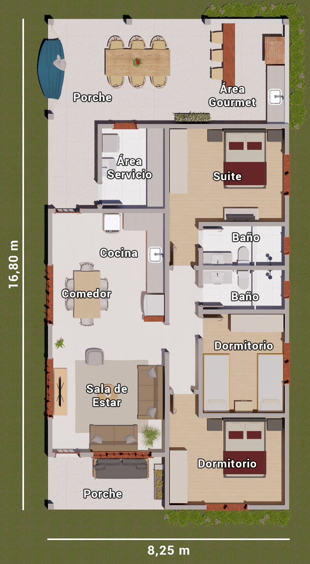 casa con 3 dormitorios