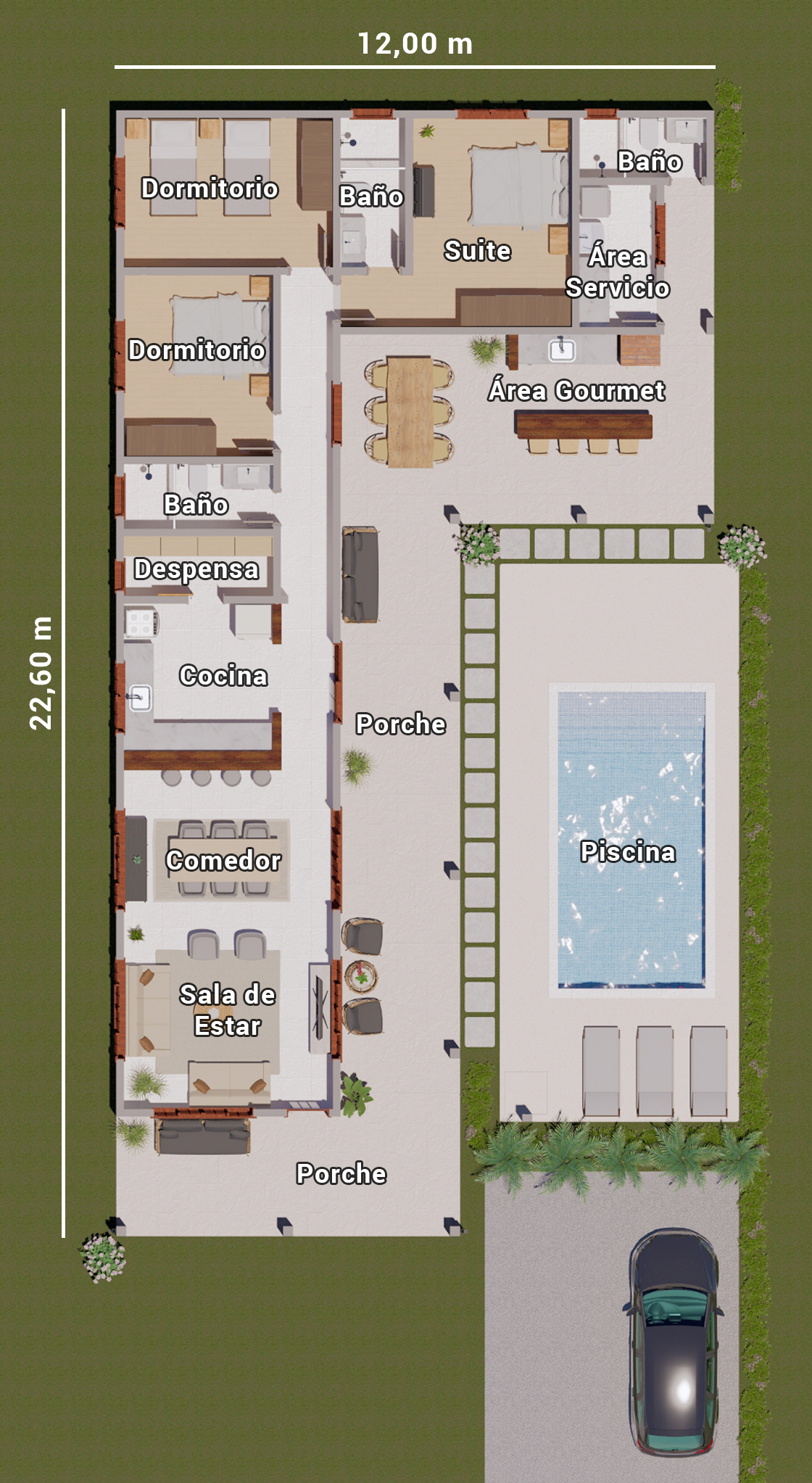 plano de casa con piscina