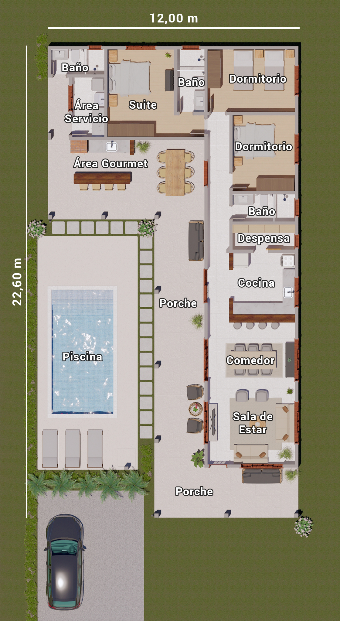 casa con 3 dormitorios y piscina