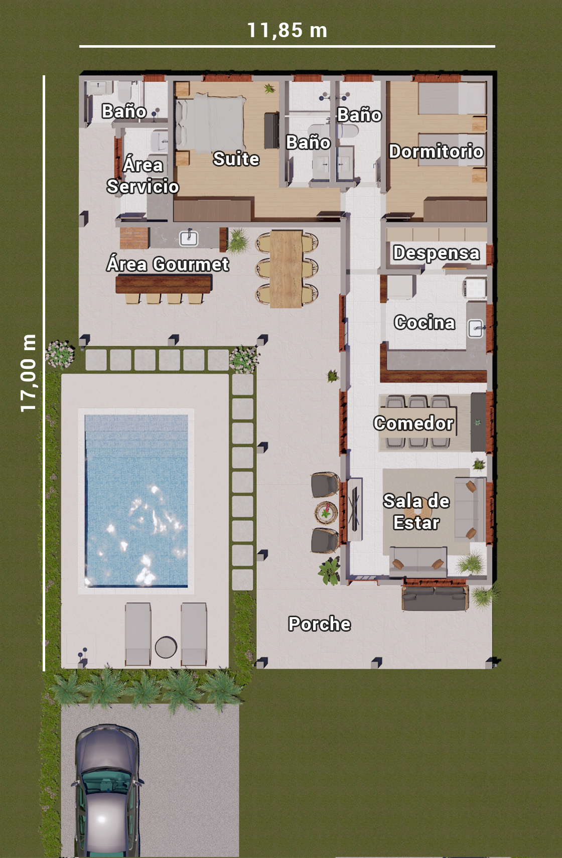 planta de casa con piscina