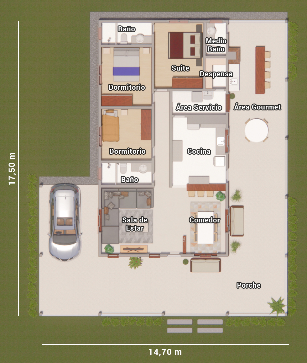 plano de casa con 3 dormitorios