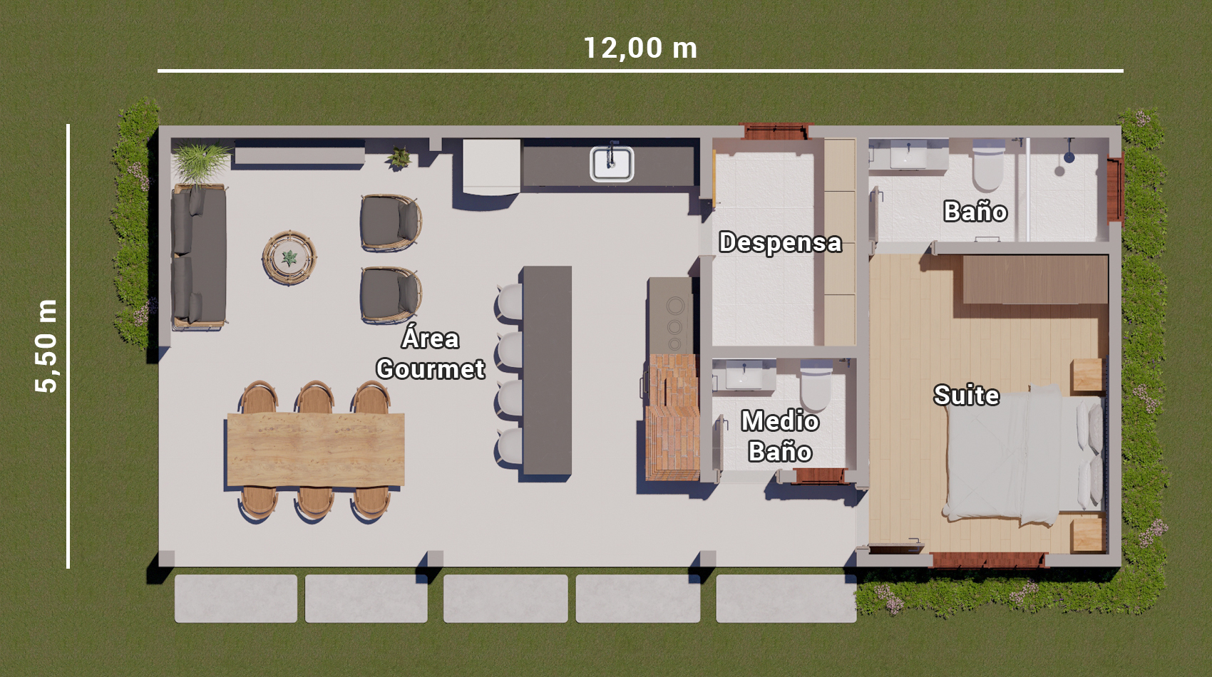 área gourmet con 1 dormitorio