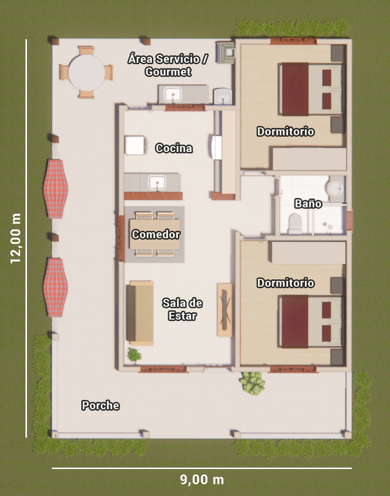 casa de campo pequeña con 2 dormitorios