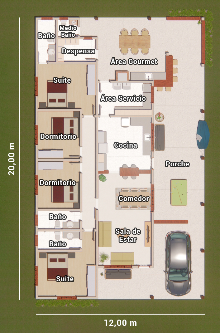 planta de casa con 4 dormitorios